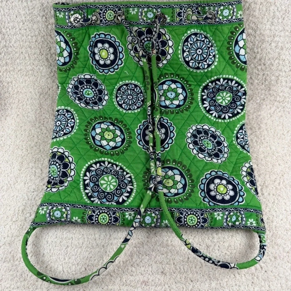 Vera Bradley Cupcake Green Quilted Cotton Drawstring Cinch Backpack Bag Retired